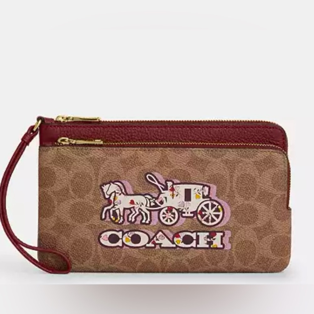 Coach Horse and Carriage Double Zip Wristlet NWT